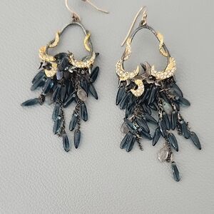 Alexis Bittar Gold and Dark Blue Chandelier Earrings